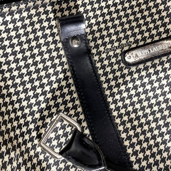SOLD-Vintage Polo Ralph Lauren Houndstooth Coated Canvas Leather Duffle Bag RARE - Picture 6 of 16
